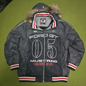 Vintage FUBU Ford Gt Jacket With Fur Hood.